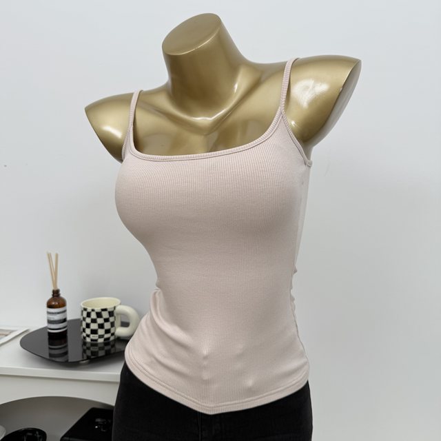Breasts wheeze~ Good to wear, sexy U-neck with breast pads, thin shoulder straps, camisole for women, skin-friendly inner layering shirt