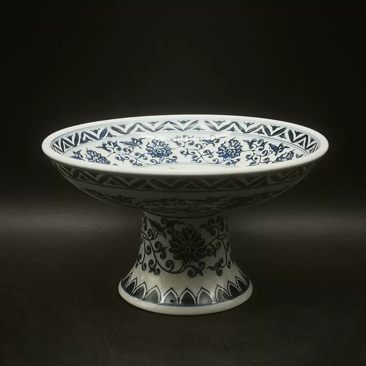 明 青花麒麟 高足果盤 古董 古玩 清康熙青花五彩麒麟凤纹高