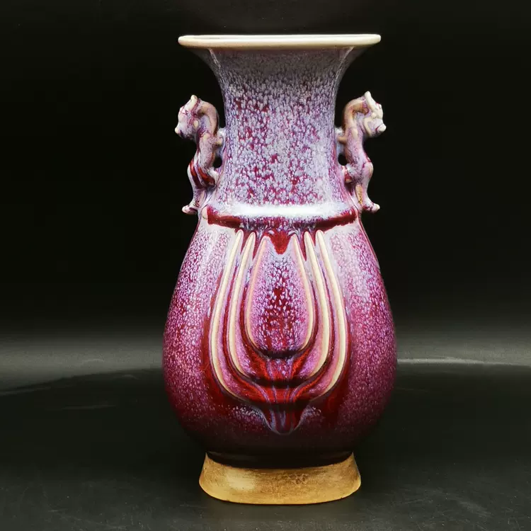 宋・古陶瓷品・鈞窯・瑰紫釉・花口盤』極細工 置物古