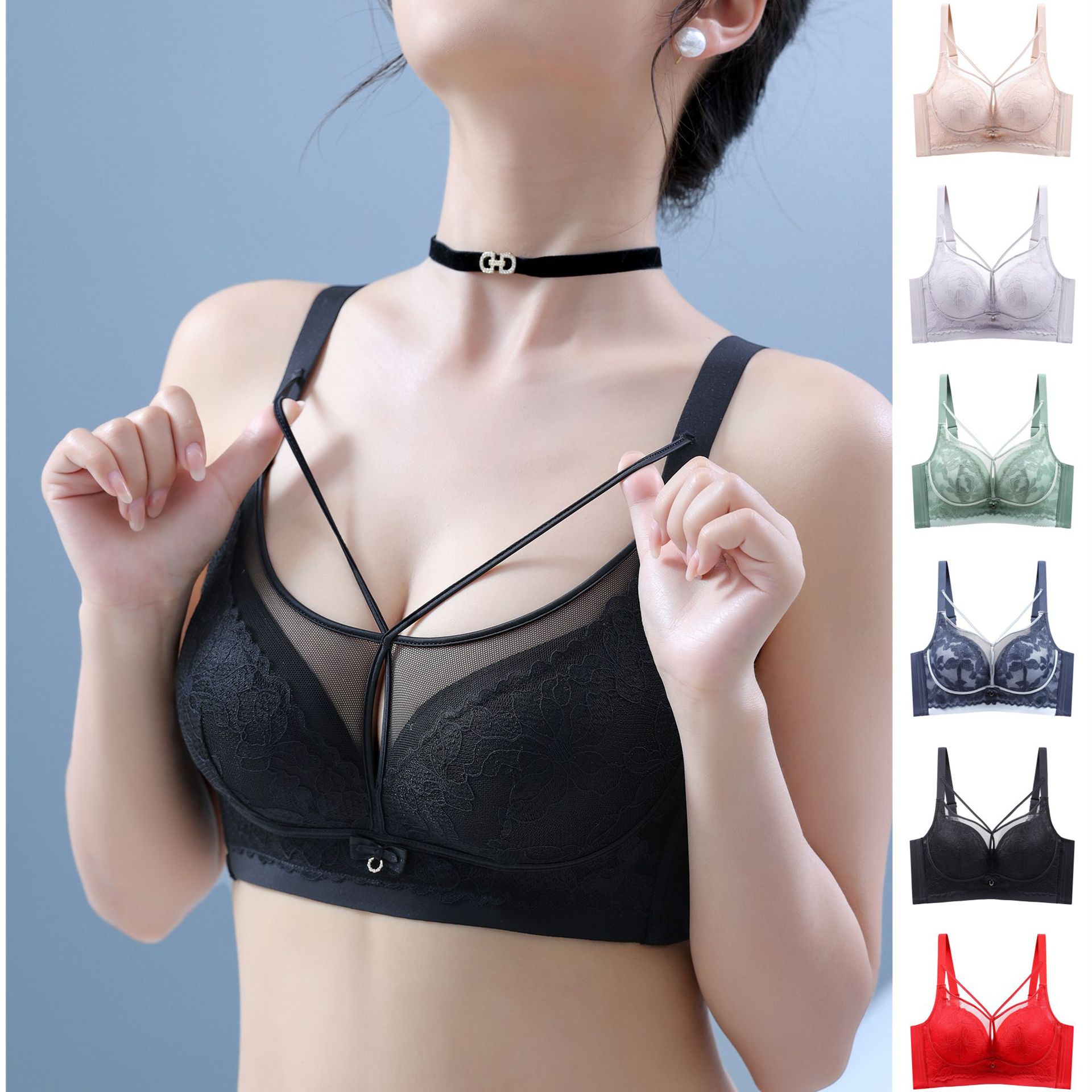 Small breast push-up bra, feminine cross-strap, no wire, push-up,  adjustable breast-retracting, non-magnetic bra