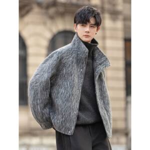 
Stand collar woolen coat men's 2025 new autumn and winter wool coat short loose woolen jacket thick velvet