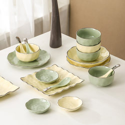 Cream-Style 2023 New Silver-Edged Bowl and Plate Set for Home Use, Fresh and Stylish Silver-Edged Tableware Set