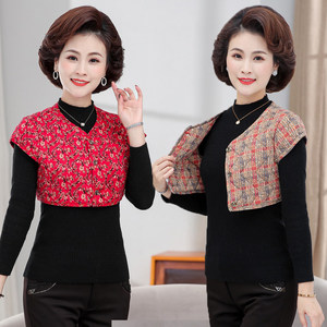 Middle -aged and elderly women's clothing in autumn and winter keeps warm shoulder stubborn vest, cold, cold, short shoulder, old man camel cotton sleeping vest