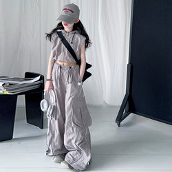 Girls' Summer Cargo Pants Set 2026 New Trendy Children's Jazz Street Dance Hip-Hop Performance Outfit