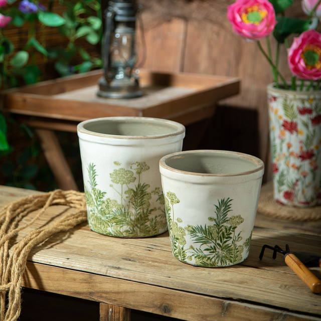 Nordic retro garden living room handmade old ceramic flowerpot gardening flowers and green plants succulent breathable household flower pots