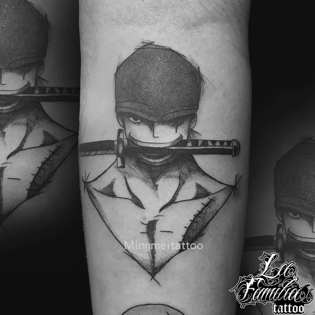 明美原创纹身贴 持久防水 索隆 草本 半永久花臂 海贼王 三把刀