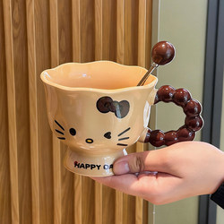 Cute Black Leather Kt Cat Mug, High-Quality Ceramic Cup, Children's Milk Breakfast Cup, Birthday Gift for Girls
