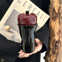 High-End Design Apple Mug, High-End Ceramic Mug with Lid, Large-Capacity Coffee and Milk Cup, Retro