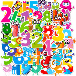 50 Arabic Numerals 1-9 Kidsren's Early Education Enlightenment Cartoon Stickers Toy Stationery Box Notebook DIY Stickers