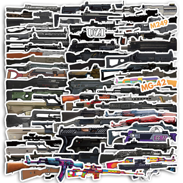 Customizable Sticker Gun 50 military guns cartoon creative graffiti waterproof stickers notes ...