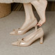 Sheepskin nude thick heel pointed toe mid-heel 5cm high heels for women 7cm 2025 spring and autumn soft leather with skirt single shoes