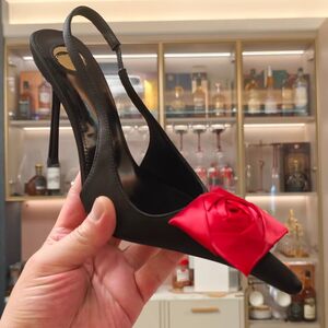 
Sexy style pointed toe stiletto high heel sandals for women 2026 new style rose bow black beautiful fashion shoes