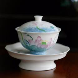 Pearlescent Lotus Charm Kung Fu Tea Set Outdoor Travel Tea Set Ceramic Gaiwan Tea Cup Women's Tea Brewing Popular Style