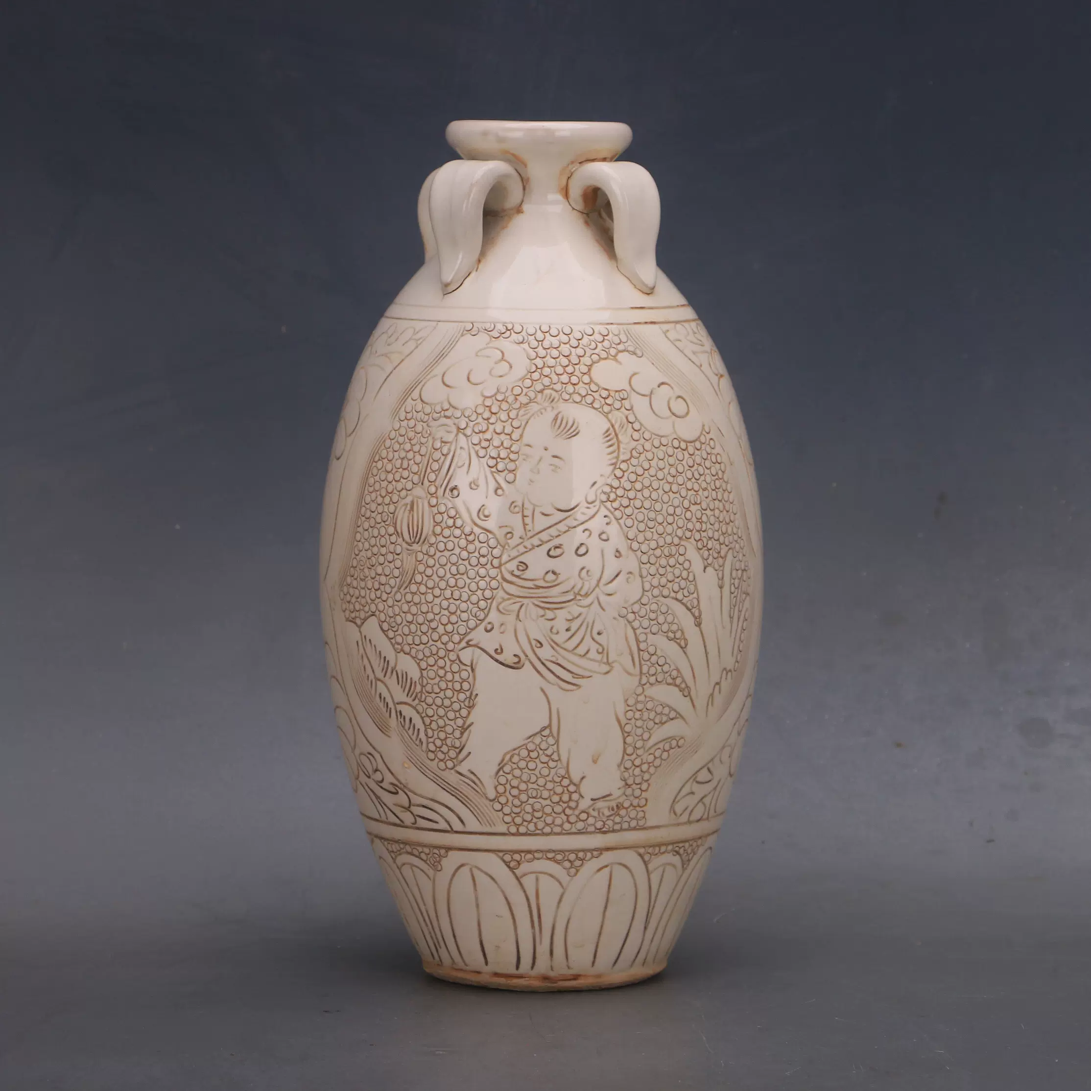中国古美術 宋時代 古陶磁器 磁州窯 白釉 壺 - その他