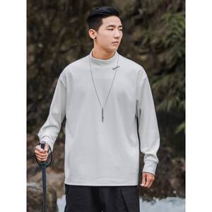 
Men's autumn and winter outdoor half turtleneck skin-friendly bottoming shirt warm letter embroidered long-sleeved T-shirt trendy