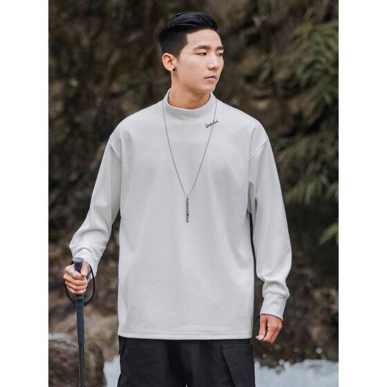 
Men's autumn and winter outdoor half turtleneck skin-friendly bottoming shirt warm letter embroidered long-sleeved T-shirt trendy