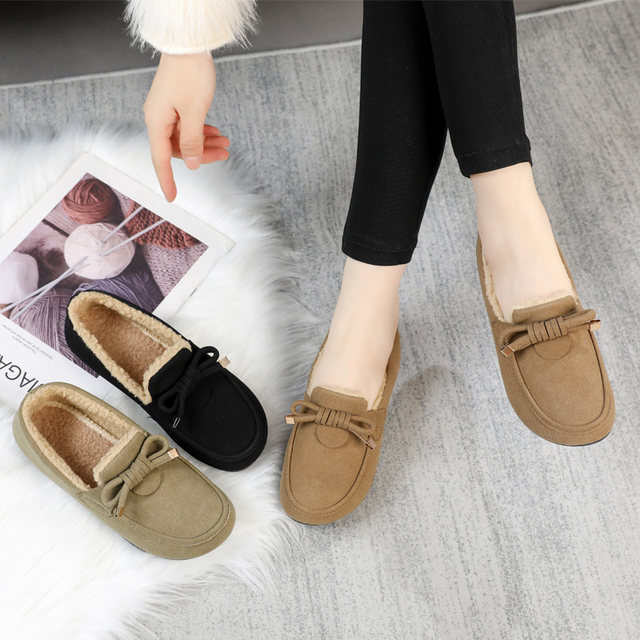 Autumn and winter new style beanie shoes for women, plus velvet, warm casual shoes, flat lazy shoes, furry shoes, one-leg women's cotton shoes