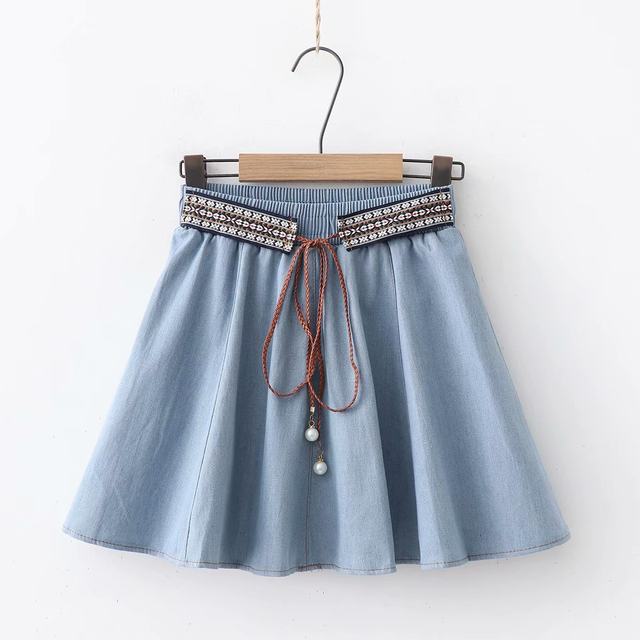 Japanese Mori Women's Spring and Summer Clothing Ethnic Style Lace-up Denim Skirt Student Girl Soft Cute Girl Short Skirt Umbrella Skirt