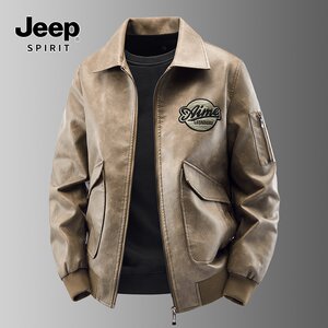 
JEEP SPIRIT Jeep Leather Clothes Men's Personalized Casual Autumn and Winter New Trendy Embroidery Slim Jacket