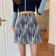 Oil painting printed skirt summer large size women's high waist Hong Kong flavor thin bag hip skirt fat mm student A -line skirt
