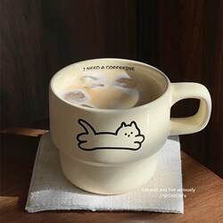 Cute Cat Cup Puppy ins Couple Stacking Mugs Gift High Temperature Resistant Ceramic Mug Coffee Cup