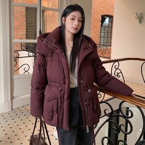 
Korean version 2025 winter new mid-length Pinghu down jacket women's casual thickened waist hooded warm jacket