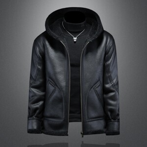 Furmore men's winter large size plus velvet thick leather clothes short motorcycle clothes jacket men's lamb hair jacket
