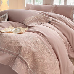 Winter A-Grade 200-Thread Count Brushed Cotton Thickened Warm Four-Piece Set Pure Cotton Light Luxury Solid Color Fitted Sheet Bedding