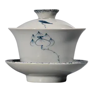 sancai gaiwan jingdezhen blue and white porcelain hand-painted 