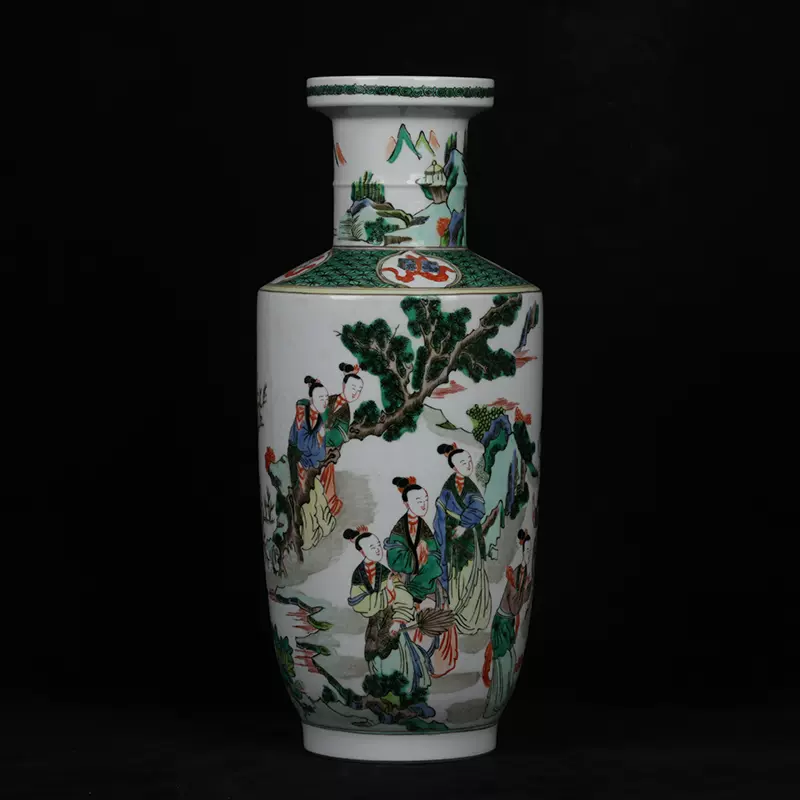 大清康熙年制款古彩仕女图人物故事纹棒槌瓶仿古瓷器古玩古董摆件-Taobao