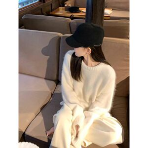 White mink velvet pullover sweater for women in autumn and winter, high-end, lazy, soft and waxy thickened bottoming top