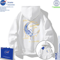 Nasa Collaboration Moon-Themed Hooded Sweatshirt for Men and Women, Suitable for Spring, Autumn, and Winter, with Fleece Lining, High-End Feel, Heavyweight Hoodie for Teenagers