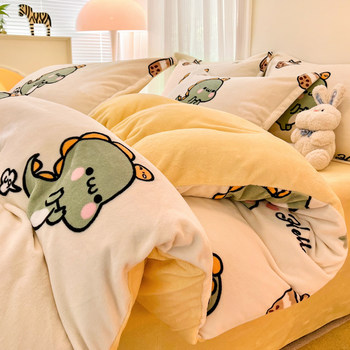 Winter cotton quilt thickened and warm quilt quilts plus velvet quilt full set of set of cotton cores can be disassembled milk coral velvet