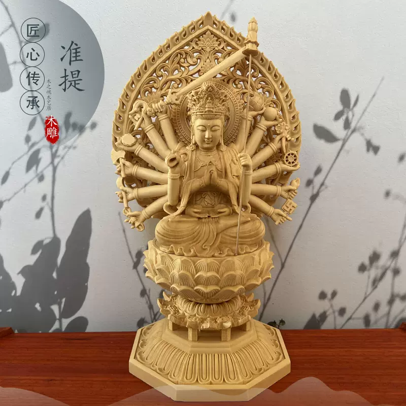 珍品 木彫仏像 准提菩薩座像 准提仏母 彫刻 一刀彫 天然木檜材 珍品 木彫仏像 准提菩薩座像 准提仏母 彫刻 一刀彫 天然木檜