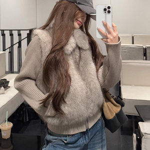 2026 winter new style young eco-friendly fur coat women's short style small knitted sleeve vest detachable