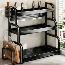 Kitchen Storage Rack Multi-Functional Countertop Spice Organizer Multi-Layer Hanging Spoon Spatula Knife Holder Seasoning Placement Rack