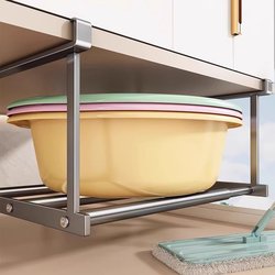 Bathroom Shelf, Washbasin Storage Rack, Under-Cabinet Layered Shelf, No-Drill Hanging Basin Storage Rack