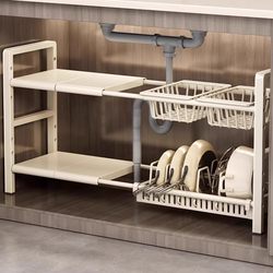 Expandable Under-Sink Storage Rack, New Multi-Functional Kitchen Multi-Layer Cabinet with Layered Storage for Pots and Pans