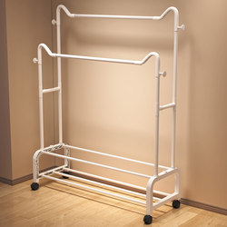 Floor-Standing Coat Rack for Bedroom, Home Use Clothes Rack, Indoor Thickened Balcony Clothes Drying Rack, Movable Storage Rack, Clothes Rod Rack