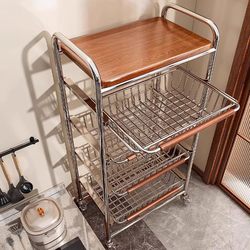 Medieval-Style Kitchen Storage Rack, Small Trolley, Multi-Functional, Multi-Layer Fruit and Vegetable Basket, Snack Movable Storage Rack
