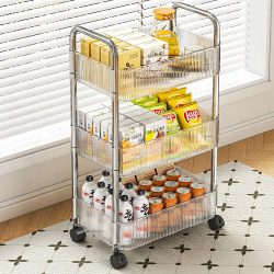 Snack Cart Acrylic Mobile Storage Rack with Wheels for Bedroom and Living Room, Multi-Layer Toy Storage Rack for Home Use