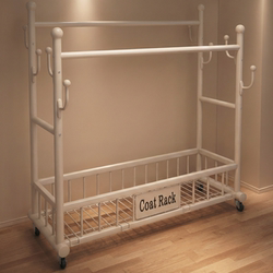 Floor-Standing Coat Rack for Bedroom, Home Use Clothes Rack with Double Rods, Indoor Clothes Drying Rack, Thickened Mobile Clothing Rack, Storage Rack