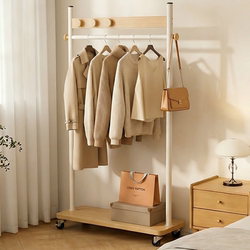Simple Floor-Standing Clothes Rack for Bedroom, Household Clothes Hanger, Movable Clothes and Hat Rack with Storage for Room Use