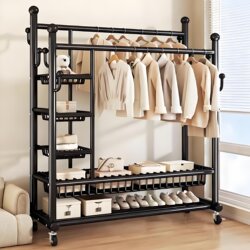 Bedroom Clothes Rack, Floor-Standing Clothes Rack, Thickened and Reinforced Coat Rack, Balcony Clothes Hanger, Room Clothes Hanging Rack