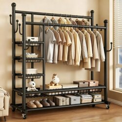 Floor-Standing Clothes Rack for Home Use in the Bedroom, Movable Simple Coat Rack, Multifunctional, Thickened and Reinforced Clothes Hanger