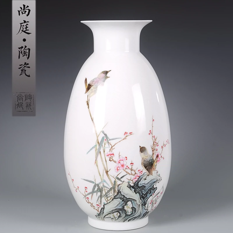 景德镇陶瓷器手绘粉彩花鸟花瓶名人名作大师作品家居装饰摆件-Taobao