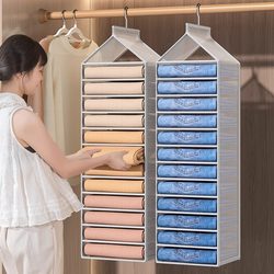 Pants and Clothes Storage Hanging Bag, Hanging Wardrobe Clothing Organizer Rack, Household Layered Fabric Organizer Bag, Divider Bag