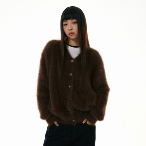 FUNKYFUN 2023AW imitation mink hair V-neck trendy men and women retro fashionable cardigan soft knitted sweater jacket
