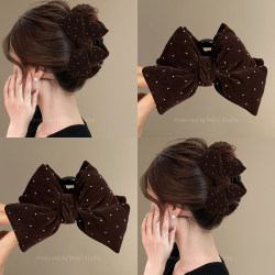 French-Style Retro Velvet Starry Rhinestone Hair Clip for Women 2026 New High-End Cotton-Filled Bow Shark Clip