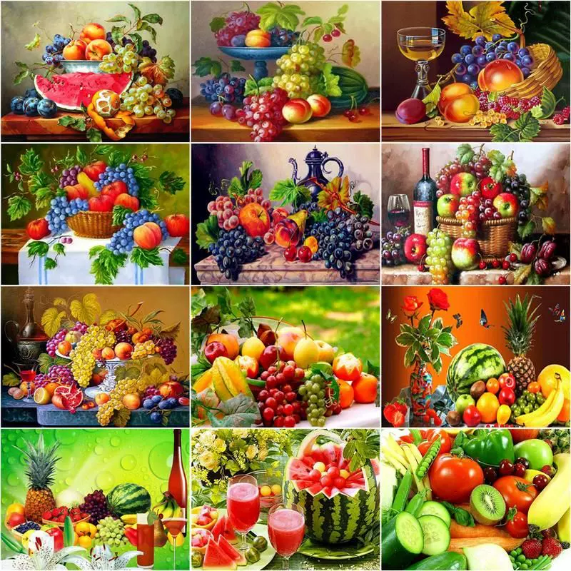 水果静物数字油画手绘油彩画丙烯填充减压装饰画